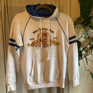 Vintage white trademark raglan hoody with blue stripes